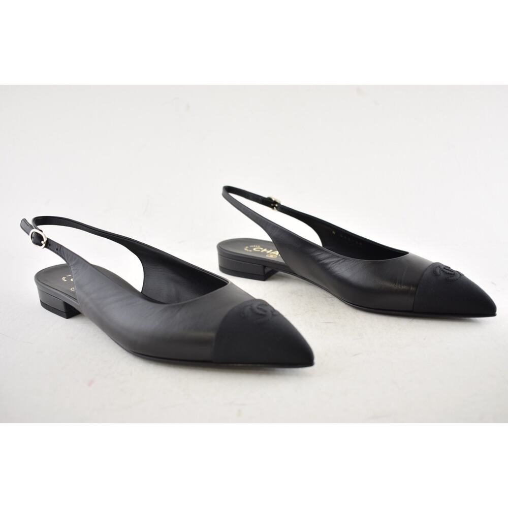 Chanel 24A Black Leather CC Logo Coco Sling Slingback Pointed Ballet Flat 38.5 - Picture 5 of 16